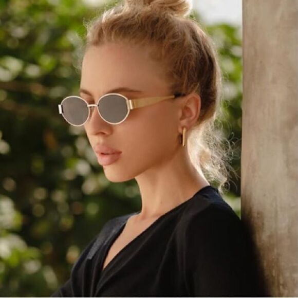 Black Retro Oval Sunglasses main image 4